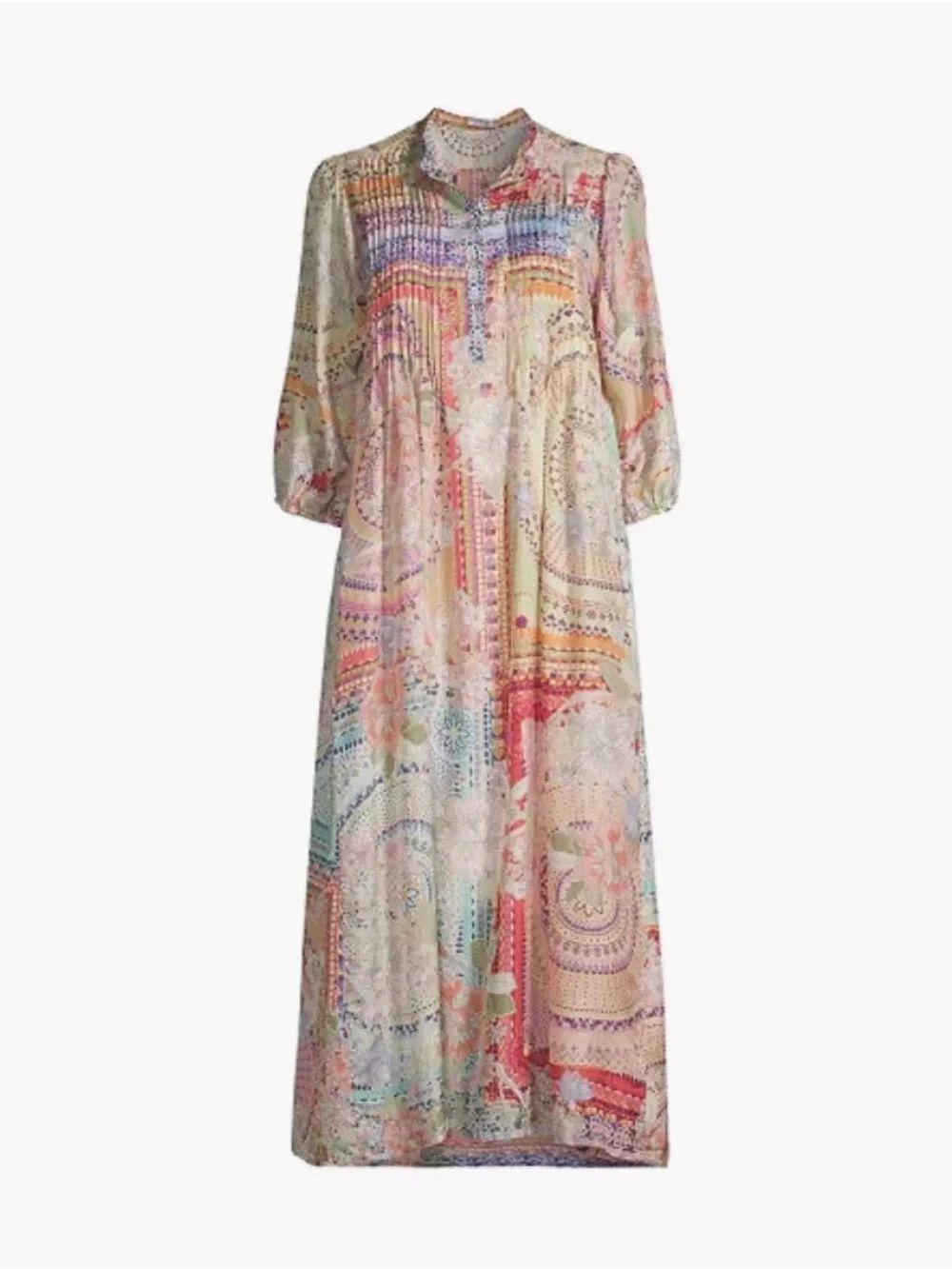 Johnny Was Garden Mosaic Tile Britta Floral Silk Midi-Dress size S - Picture 2 of 15